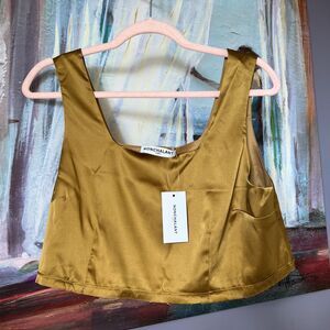 NONCHALANT LABEL Sz L Women's Brown Charli Crop 100% Silk Top Lined